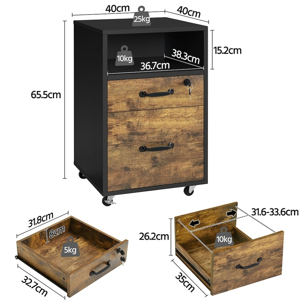 image 1 of Yaheetech 2-Drawer and 1-Open Shelf Vintage File Cabinet