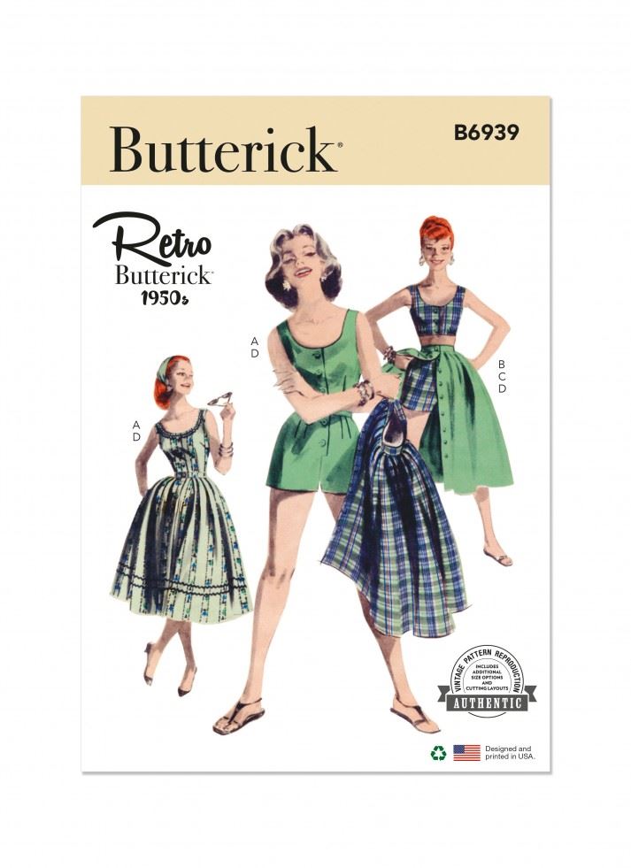 Butterick 6939 Paper Sewing Pattern â Womenâs Tops, Shorts, Skirts, Jumpsuits & Vintage Style, Size F5 (16â18â20â22â24), Intermediate
