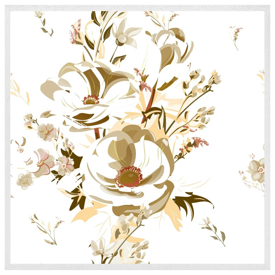 image 1 of Golden flower print (Picture Frame) White | XL