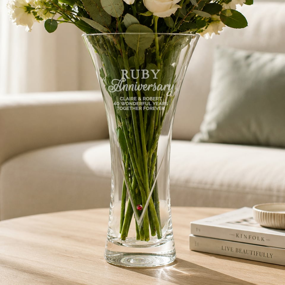 image 1 of Personalised Ruby Anniversary Large Hand Cut Diamond Effect Heart Vase