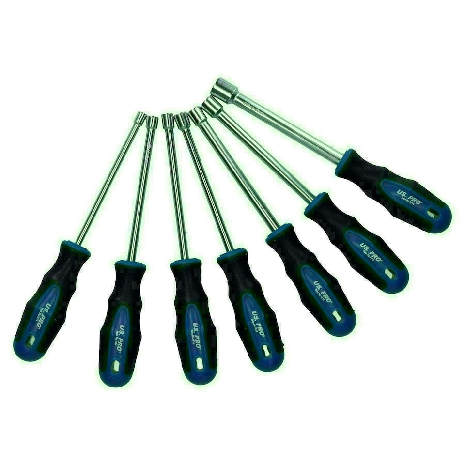 image 1 of 7pc Extra Long Metric Hex Nut Drivers Spinners Sockets 5mm - 13mm Soft Grip