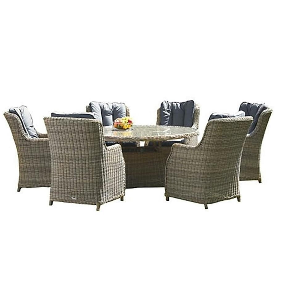 image 1 of 6 Seater Garden Furniture Set - 7 Piece - Deluxe Rattan Oval Comfort Dining Set - 200x145cm Table + 6 Chairs Includes Cushions