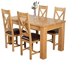 Dakota 152 x 87cm Oak Dining Table and 4 Berkeley Brown Leather Chairs | Brown | Brown
