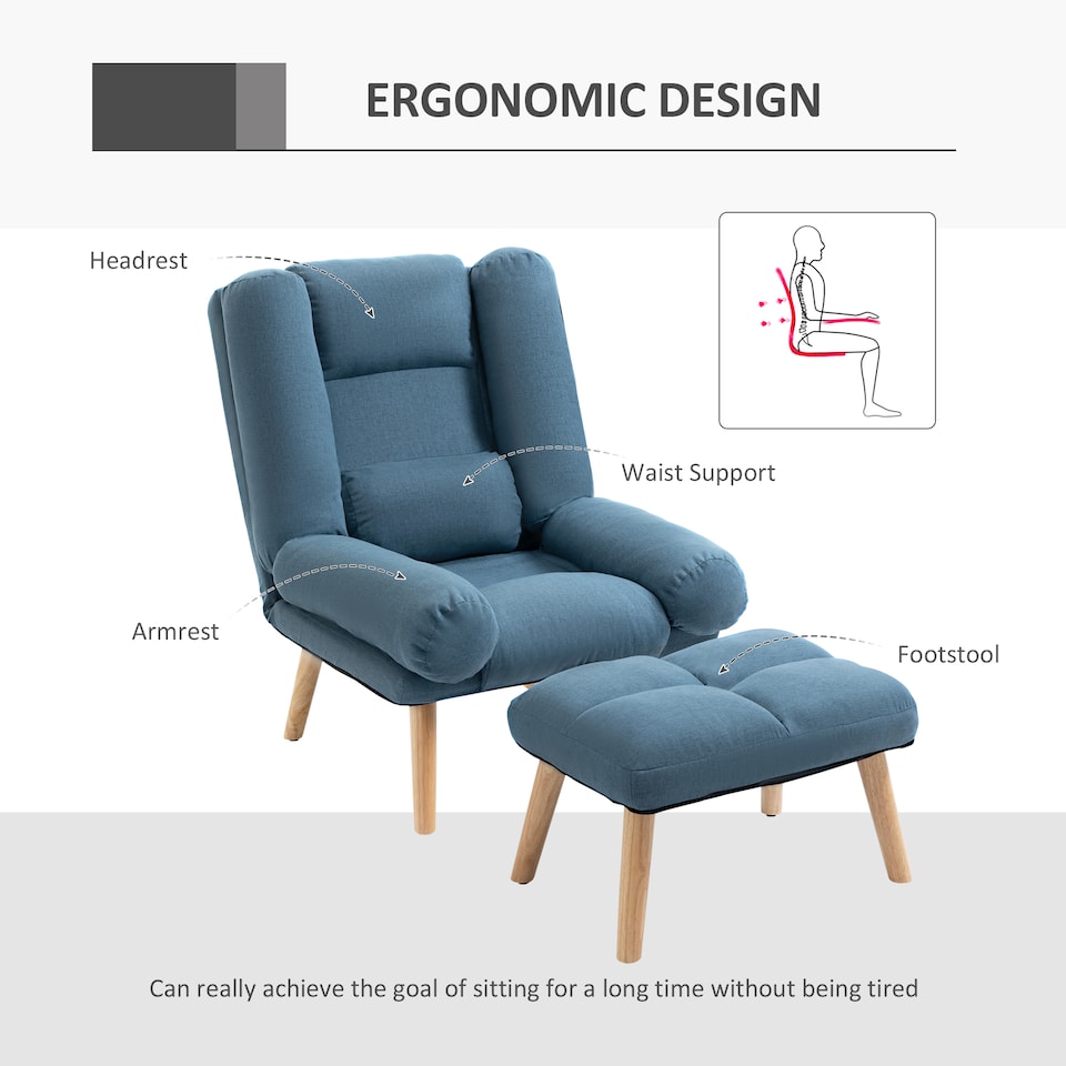 image 1 of HOMCOM Recliner with Footstool, Reclining Chair with Adjustable Back, Blue