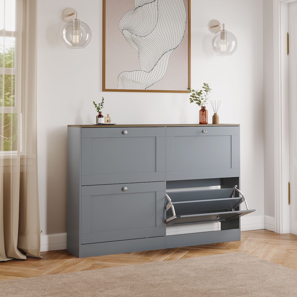image 1 of Vida Designs 4 Drawer Shoe Cabinet, Grey & Oak