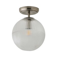 ValueLights Kempton Brushed Chrome Ceiling Light Ribbed Globe Shade | Chrome
