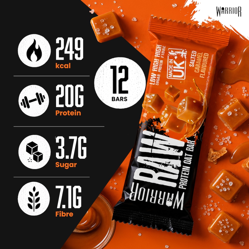 image 1 of Warrior RAW Protein Bars 12 x 75g – 20g High Protein Bar, Low Sugar High Fibre Oat Protein Flapjack – Protein Snacks, Meal Replacement Bars (Strawberry Cheesecake)