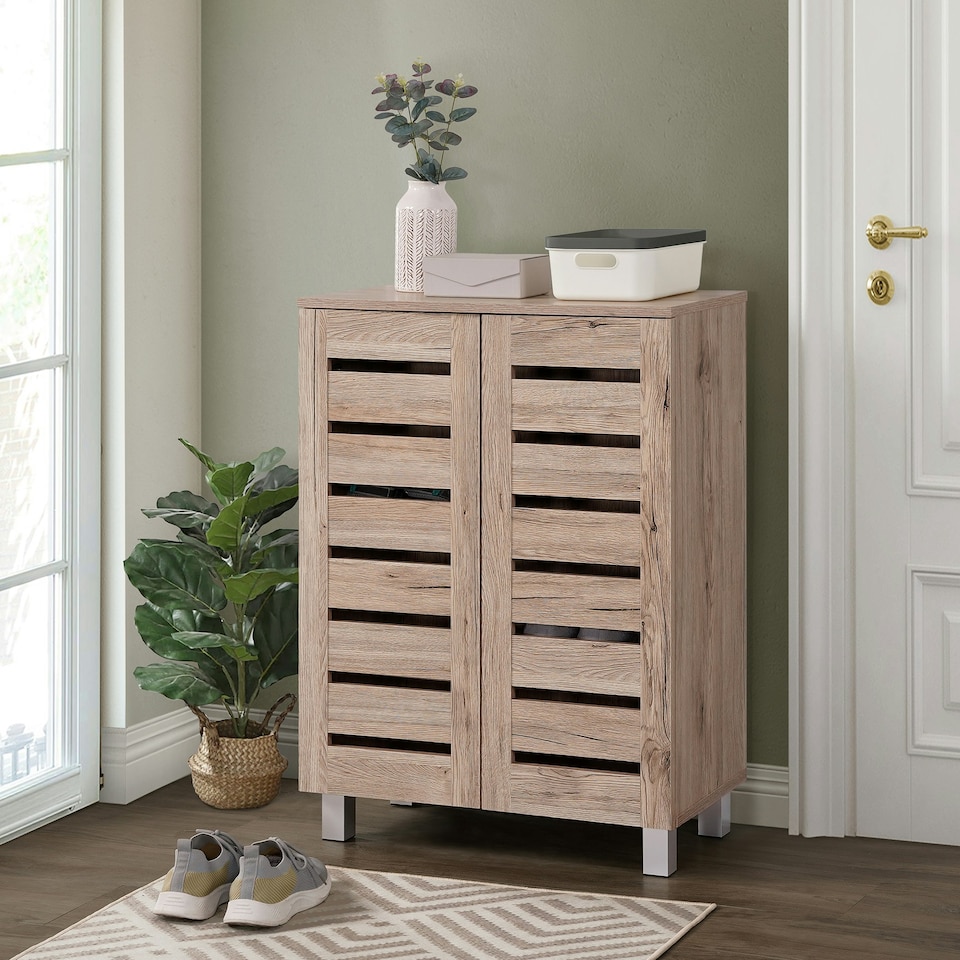 image 1 of Euston Modern 2 Door Shoe Storage Cabinet Brown
