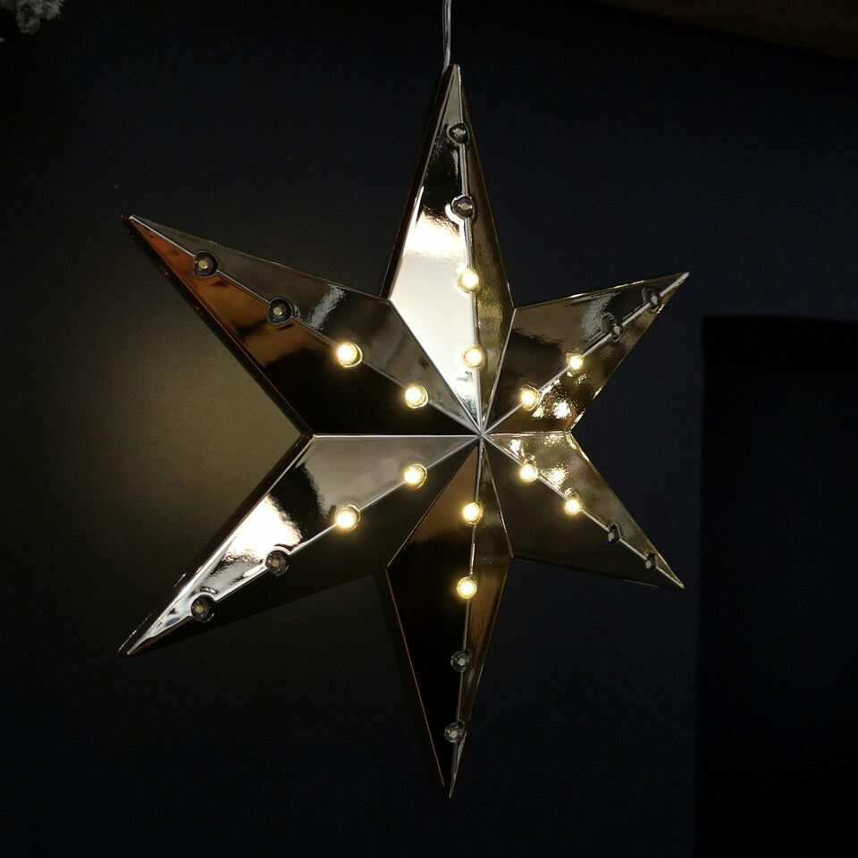 image 1 of 20cm Battery Operated Light up Hanging Christmas Shooting Star Bauble in Gold with LEDs