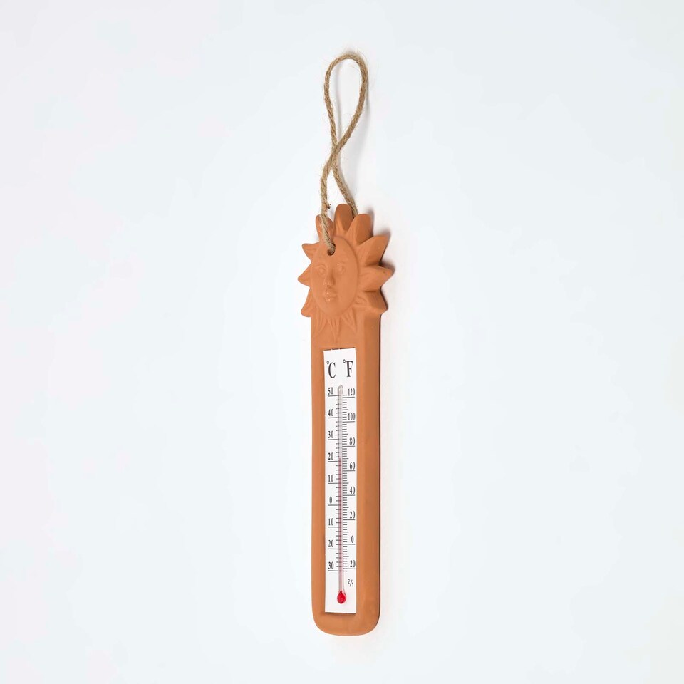 image 1 of Homescapes Outdoor Thermometer with Orange Sun Design
