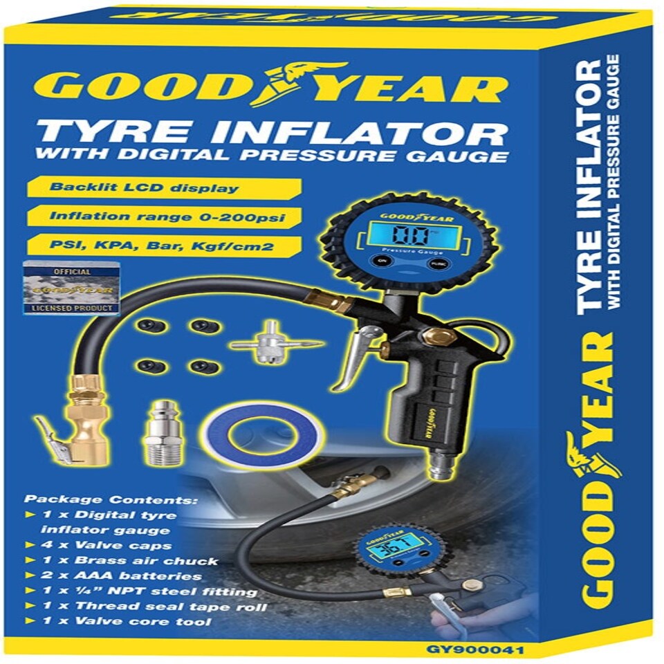 image 1 of Goodyear Tyre Inflator Air Gun with Digital Pressure Gauge for Air Compressors