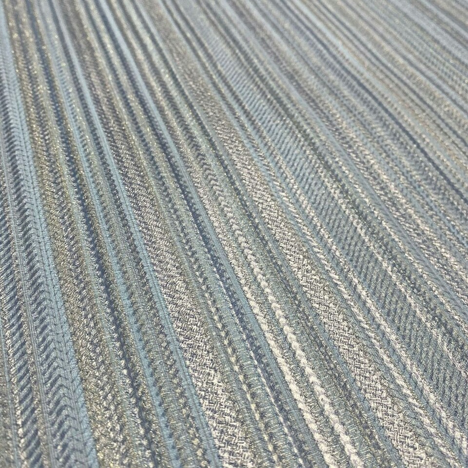 image 1 of Muriva Venezia Stripe Textured Wallpaper - Blue - 10m x 53cm Blue