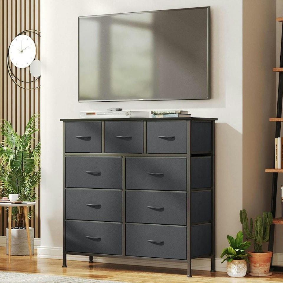 image 1 of Steel Frame Freestanding 9 Drawer Storage Cabinet, Storage Organizer for Bedroom Living Room - Grey