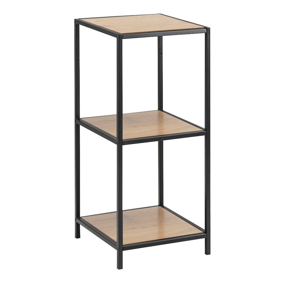image 1 of Seaford Narrow Black Metal Bookcase with 2 Oak Shelves