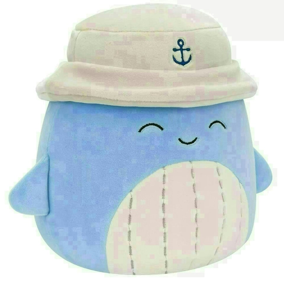 image 1 of Squishmallows Samir The Blue Whale (Wearing Bucket Hat) 7.5-Inch Soft Toy