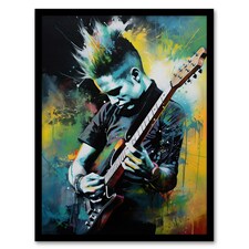 Punk Music Yellow Guitarist Playing Home Decor Black Framed Wall Art Print A4