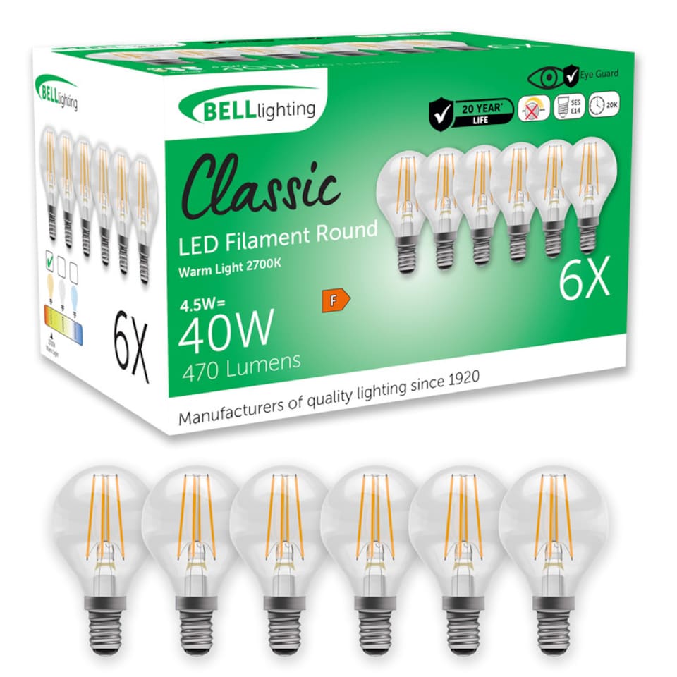 image 1 of BELL Lighting E14 LED Filament Golf Ball Warm White 2700K 4.7W Energy Saving Light Bulb