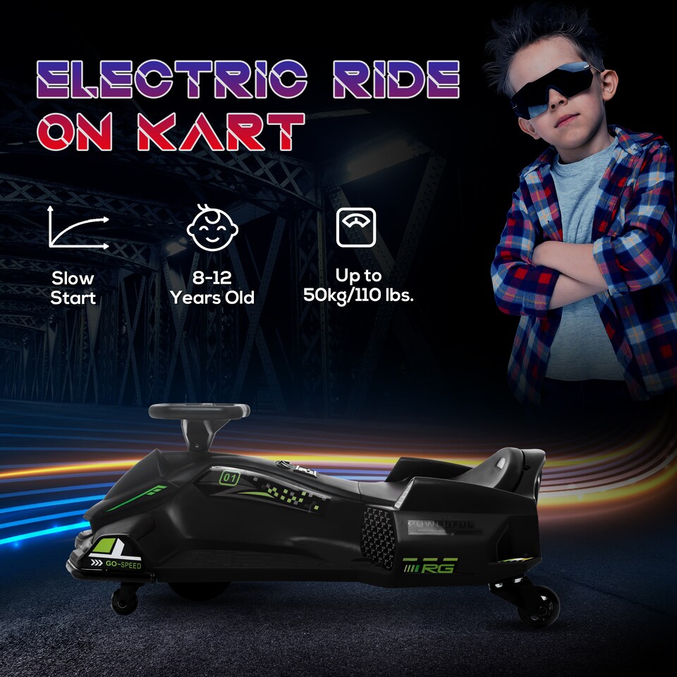 image 1 of HOMCOM 12V Electric Go Kart for Kids with Music, LED Lights, Black