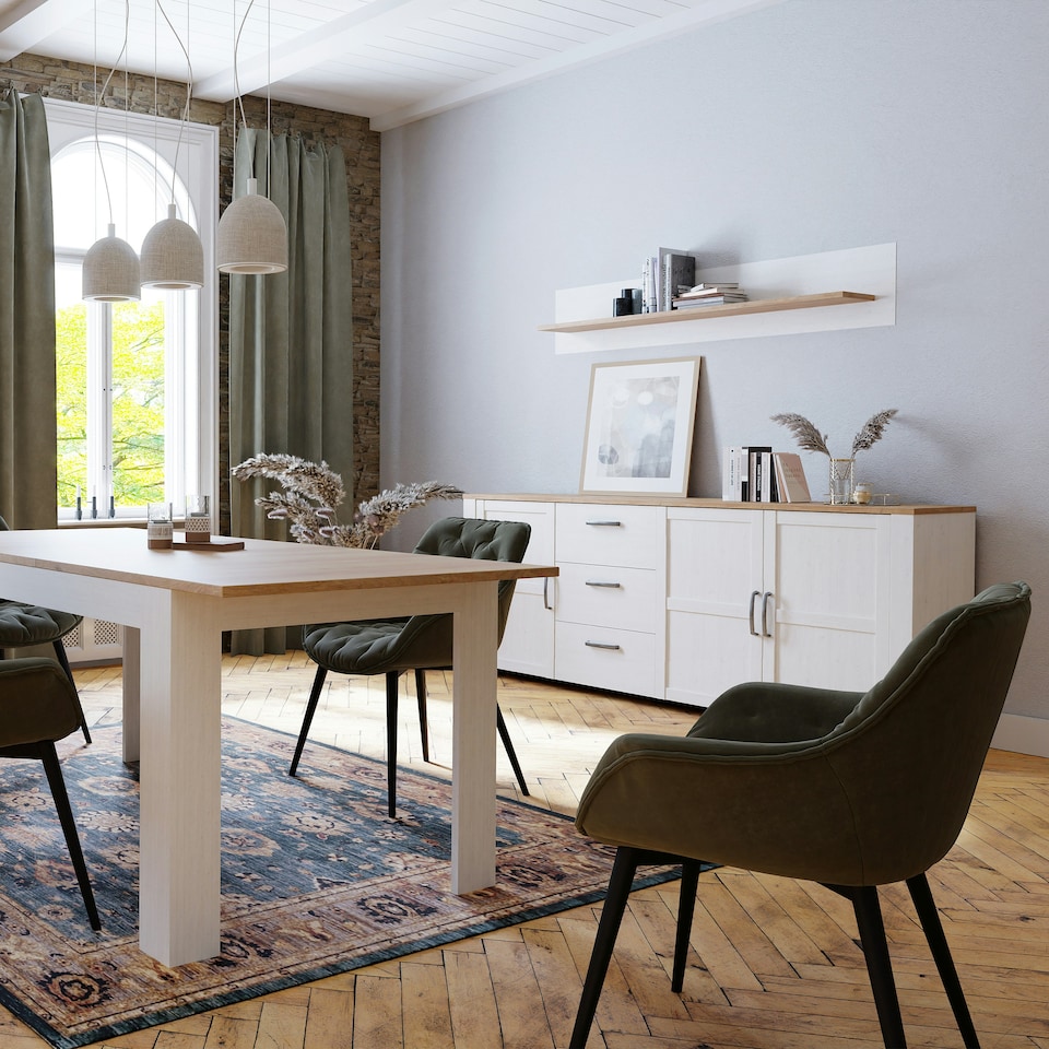 image 1 of Bohol 3 Door 3 Drawer Large Sideboard in Riviera Oak/White