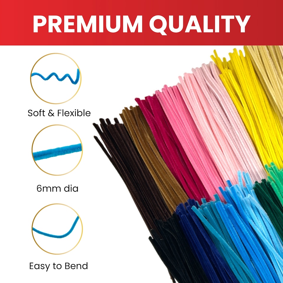 image 1 of Pack of 50 White Coloured Pipe Cleaners 30cm x 6mm Craft Chenille Stems