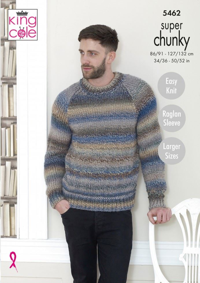 King Cole Explorer Super Chunky Knitting Pattern 5462, Sweaters for Men - 34 - 52 Inches - Easy
