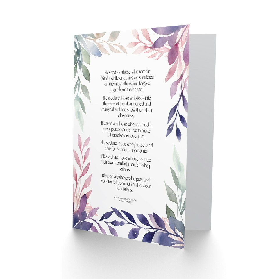 image 1 of Modern Blessed Beatitudes Pope Francis Quote Violet Christian Birthday Card