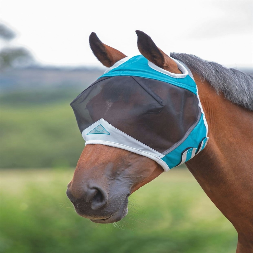 image 1 of Shires Fine Mesh Fly Mask With Ear Hole Blue | Spony