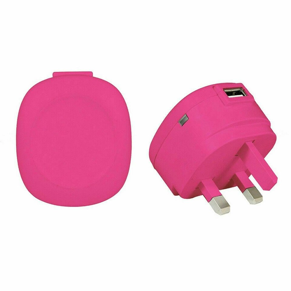 GVC 1A USB 3Pin Mains Charger, Pink