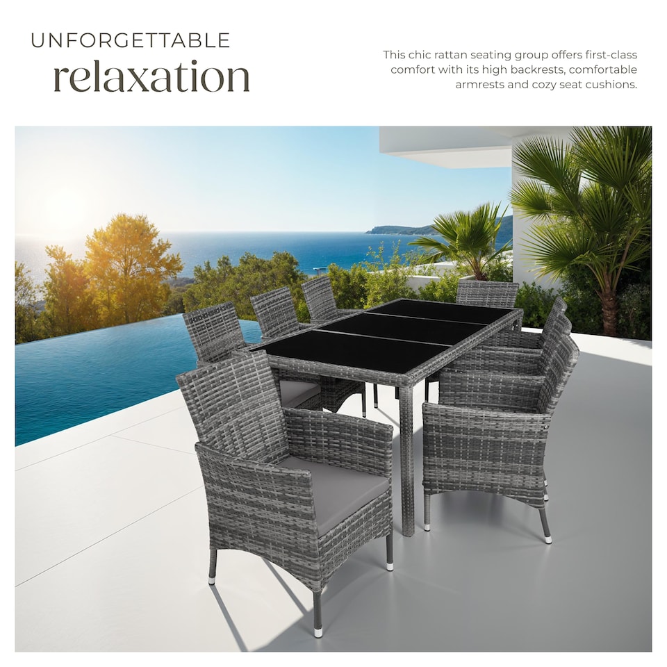 image 1 of Garden Furniture Set Almansa - 8 chairs, dining table, with protective cover | Grey | mottled grey/grey | 60 x 55 x 83 cm | 1