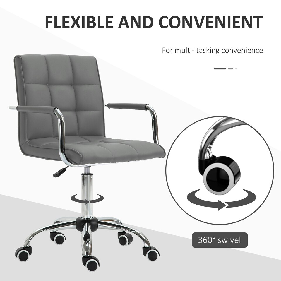 image 1 of Vinsetto Mid Back Office Chair, Swivel Computer Chair with Armrests, Grey