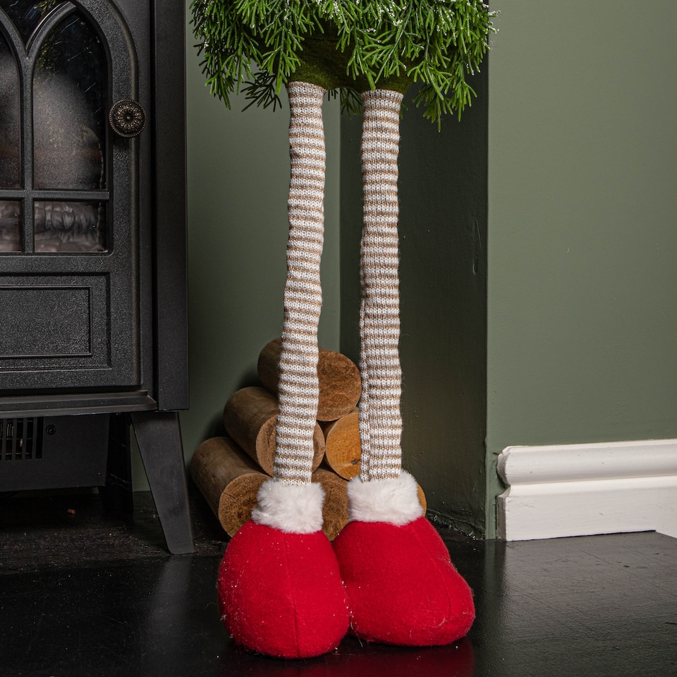 image 1 of 76cm Red and White Christmas Tree Standing Gonk with Striped Hat and Extendable Legs