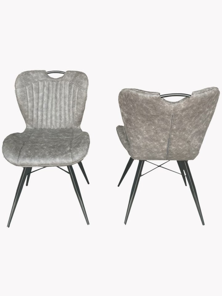 image 1 of Dining Fabric Chair with Metal Legs (Set of 2) - Grey/Black - Assembly Required | Brown