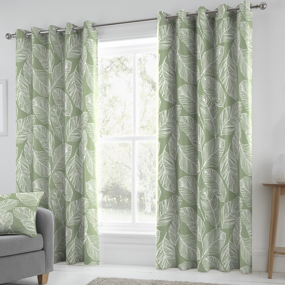image 1 of Fusion Matteo Eyelet Curtains Green