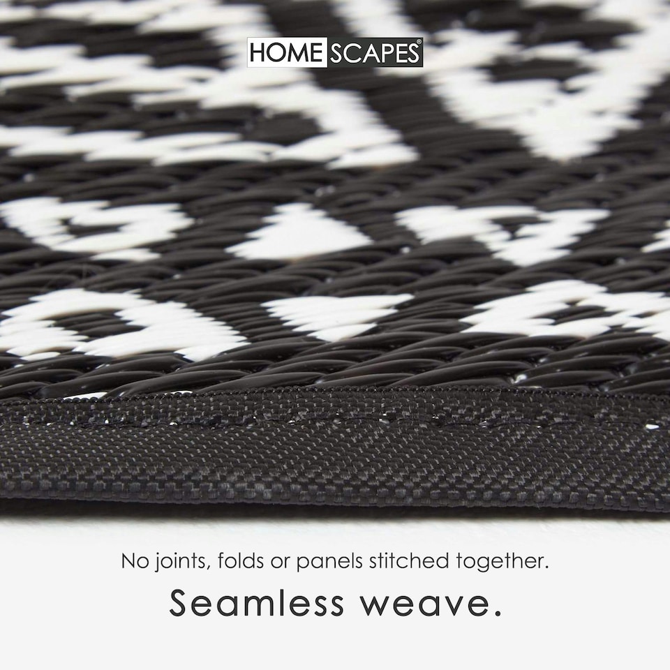 image 1 of Homescapes Outdoor Rug Luxury Waterproof Reversible, For Garden, Round Motif | Black | Black and white