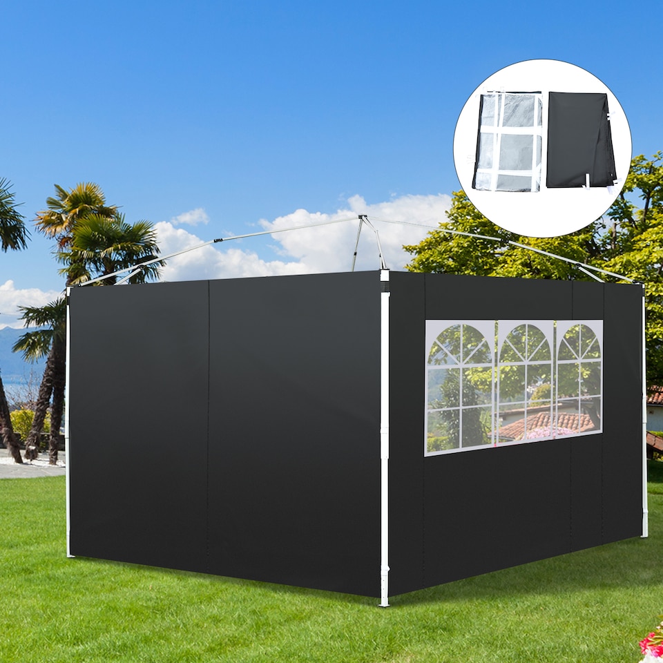 image 1 of Outsunny Gazebo Replacement Exchangeable Wall Panels w/ Window, Black