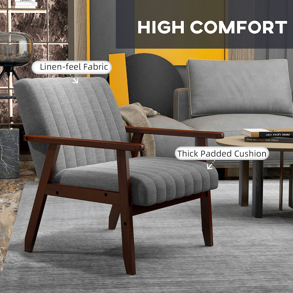 image 1 of HOMCOM Modern Accent Chair Upholstered Armchair for Bedroom Living Room Grey