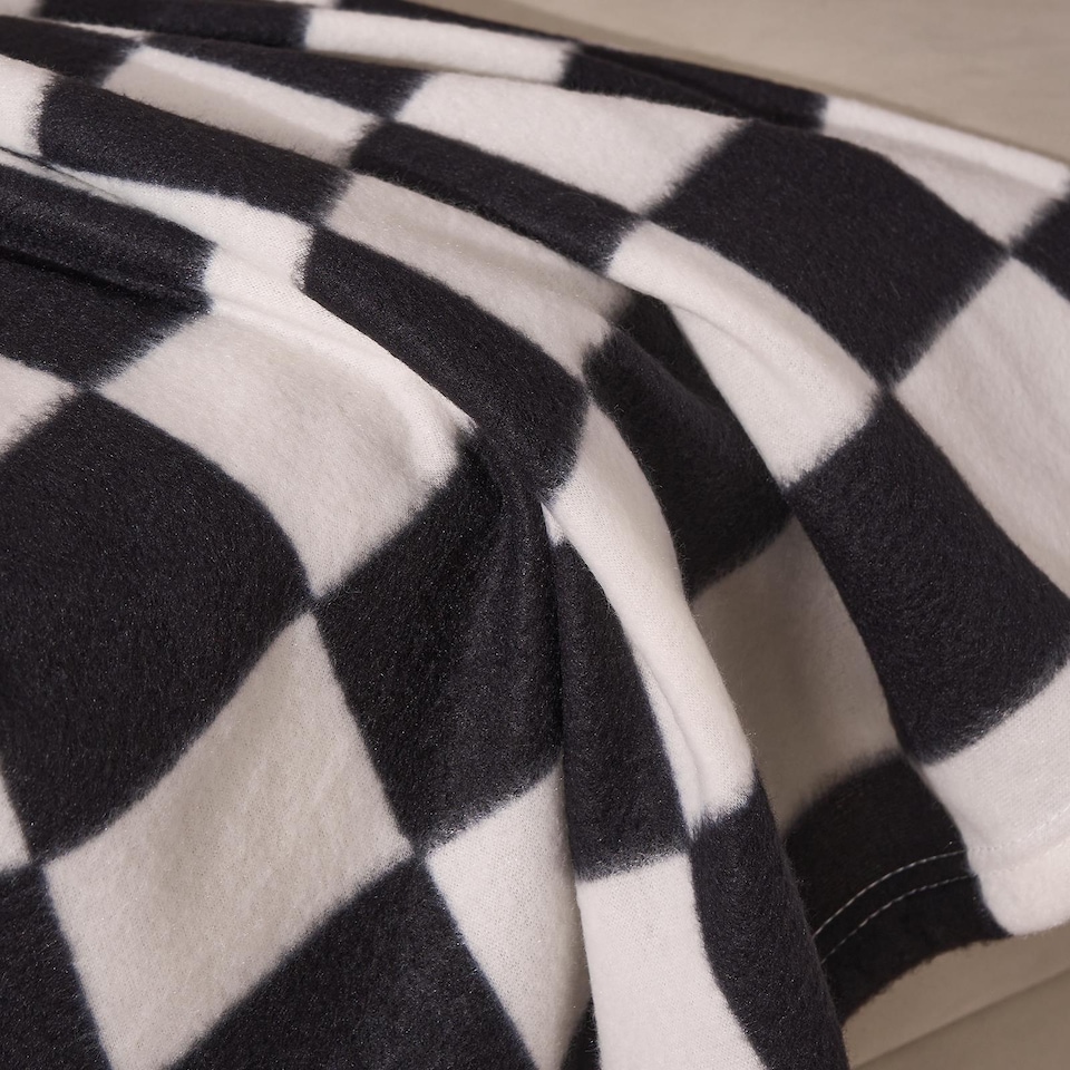 image 1 of OHS Checkerboard Polar Fleece Throw Blanket Lightweight Bedspread | Multi | Monochrome