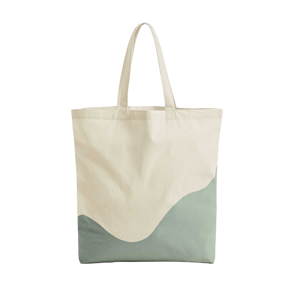 image 1 of Westford Mill Wave Pattern Maxi Tote Bag | Green | Natural/Dusty Green | One Size | 1