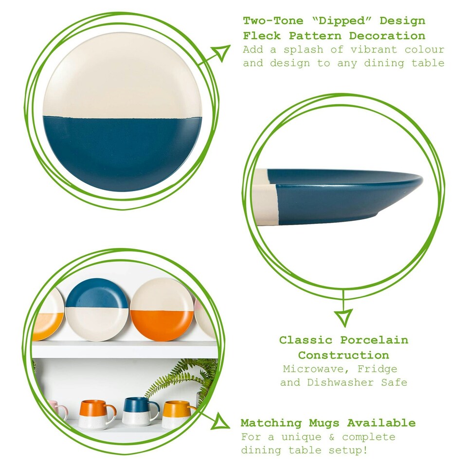 image 1 of Nicola Spring Ceramic Dipped Flecked Dinner Plates - 20.5cm - Navy - Pack of 4