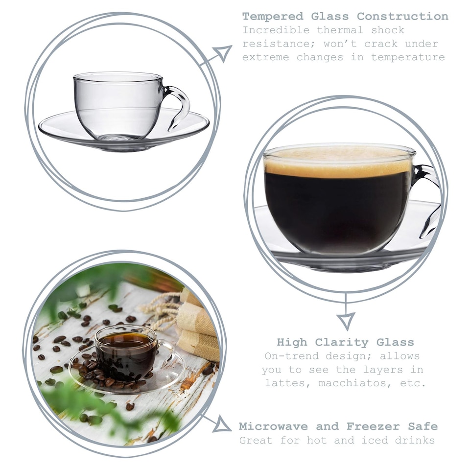 image 1 of Argon Tableware 4 Piece Glass Espresso Cup & Saucer Set - 60ml - Pack of 2
