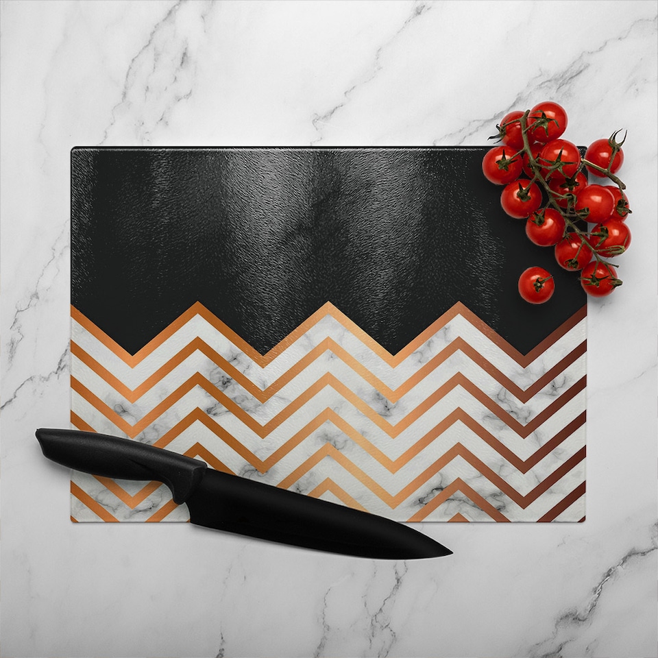 image 1 of Marble Zig Zag Pattern Glass Chopping Board | Multi