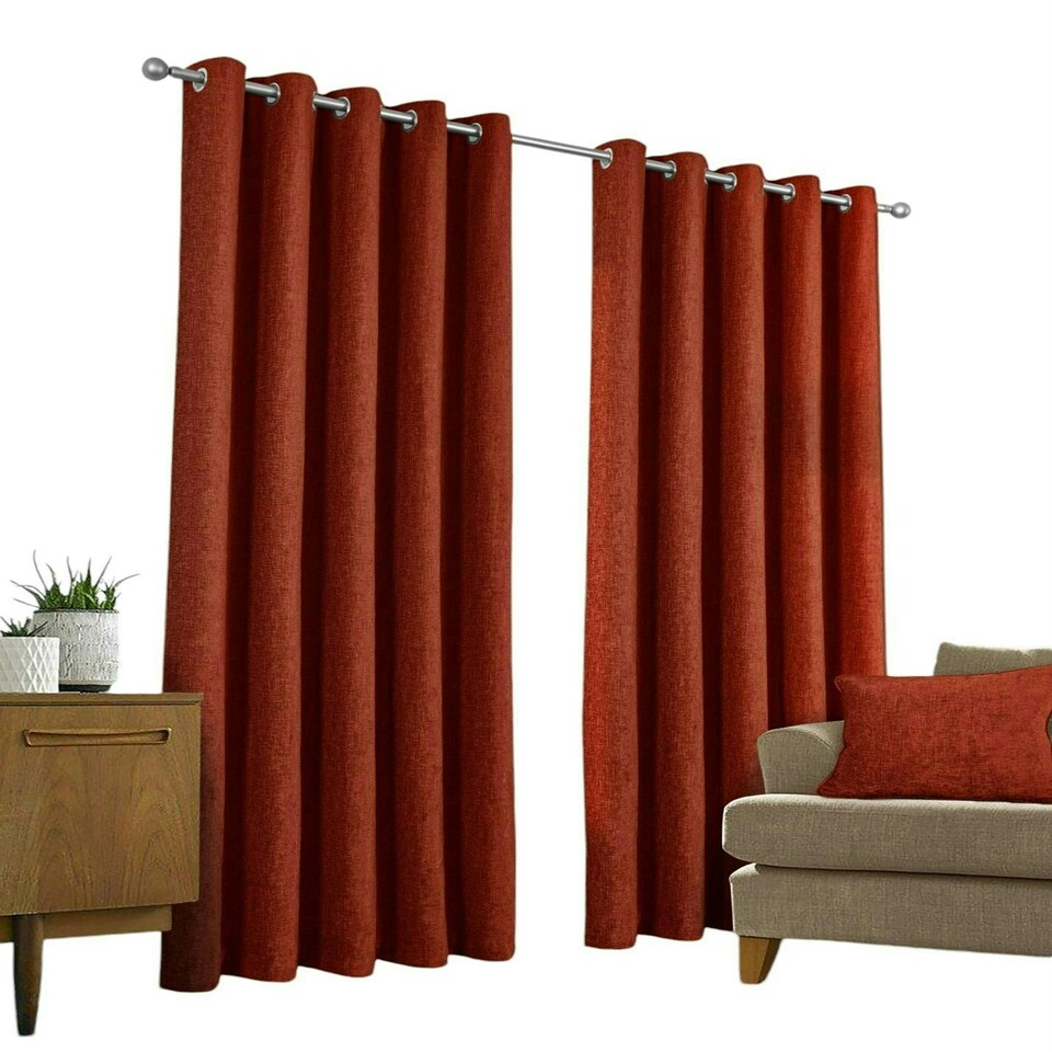 image 1 of Sundour Amberley Eyelet Curtains Orange 66x72" Orange