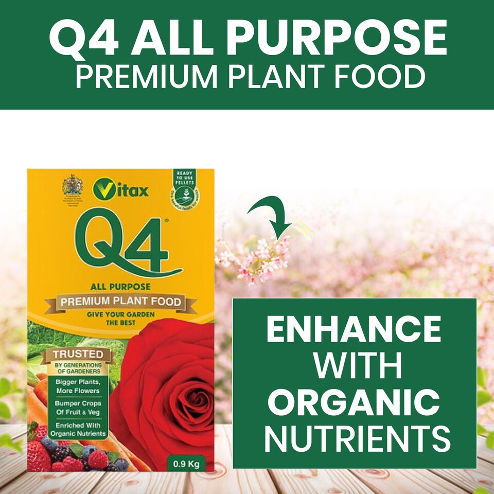 image 1 of Vitax Q4 All Purpose Plant Food Pelleted Fertiliser for Flowers Vegetables Fruit Lawns Garden Feed- 0.9kg Box