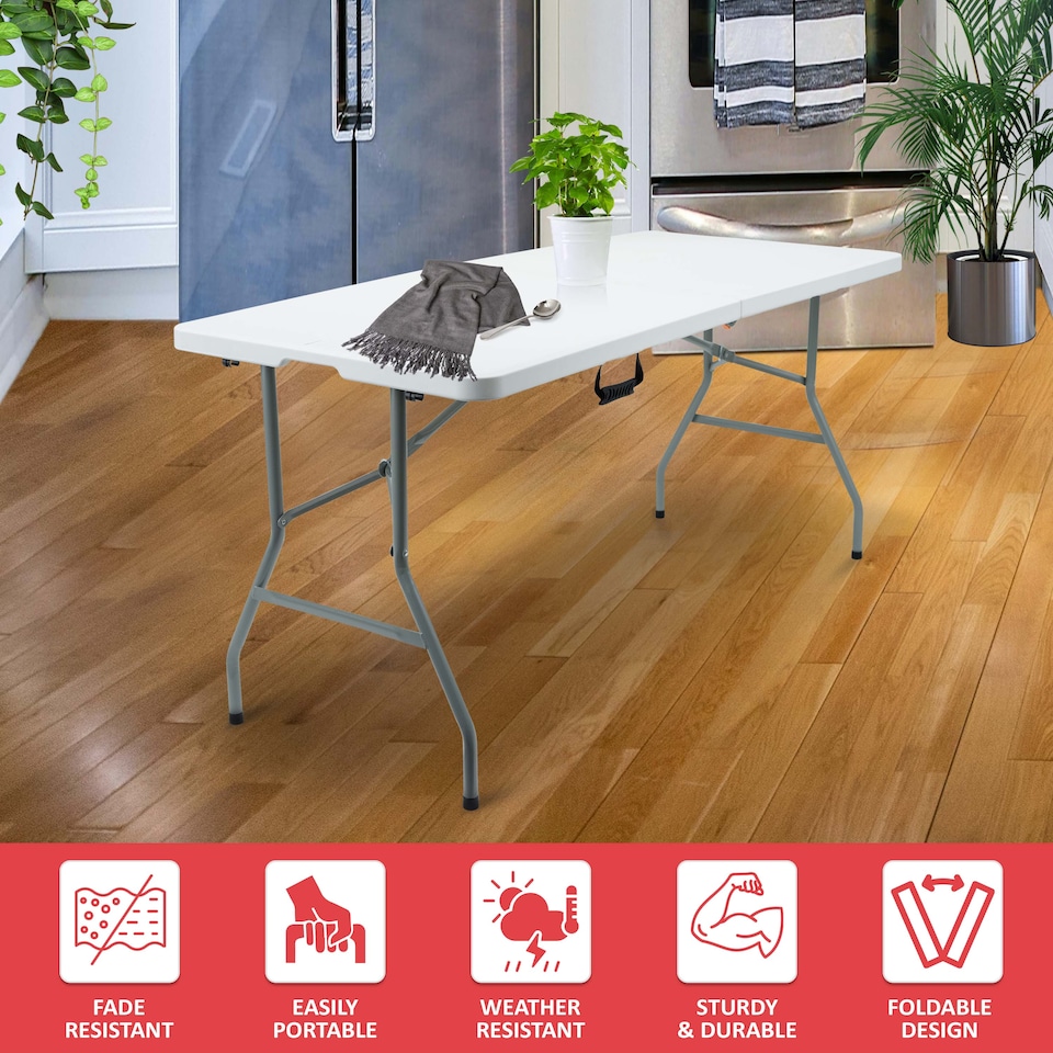 image 1 of 5ft Folding Table Trestle Camping Party Picnic BBQ Stall Garden Indoor Outdoor | White