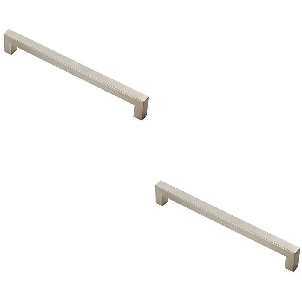 Loops 2x Square Linear Block Pull Handle 206 x 14mm 192mm Fixing Centres Satin Steel in Metallics