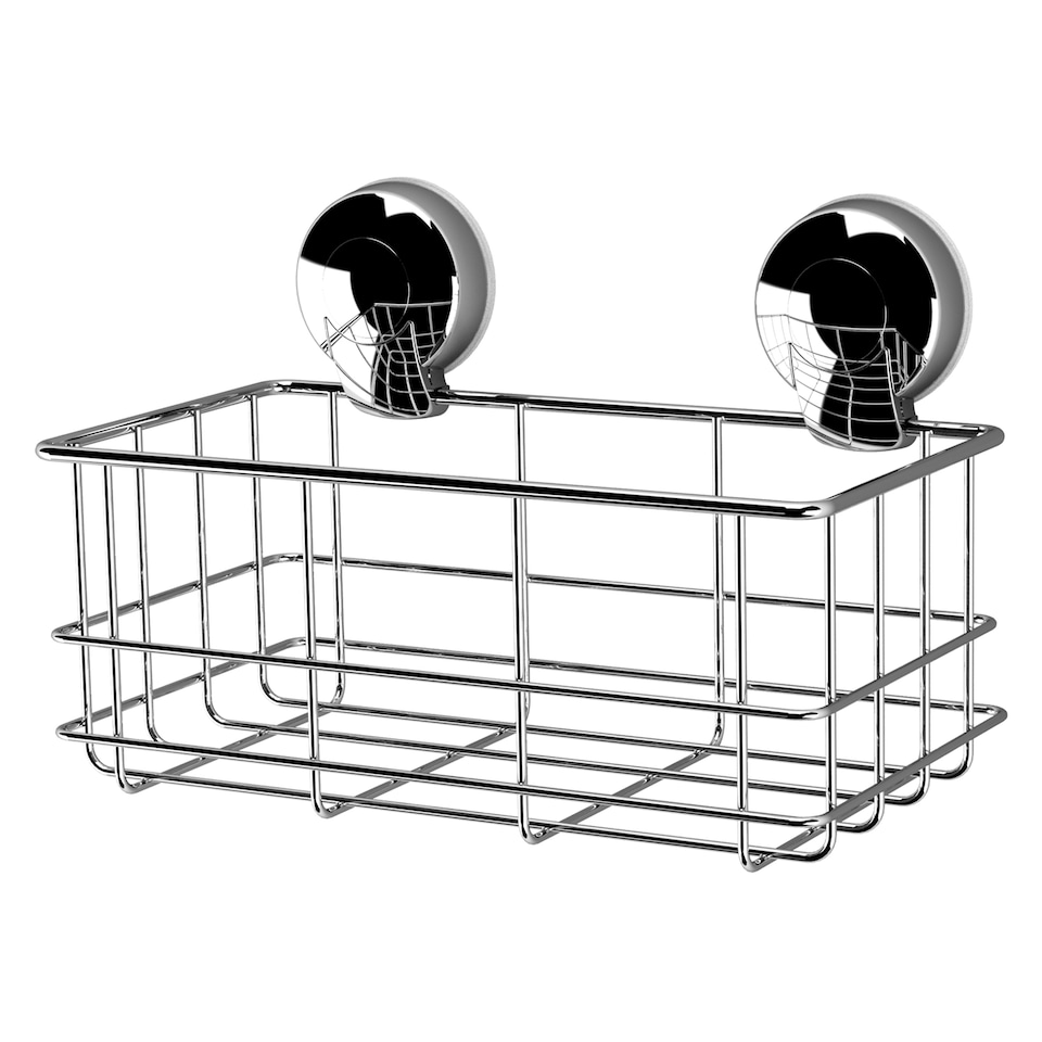image 1 of Showerdrape Suctionloc Chrome Suction Wall Mounted Bottle Basket with Mounting Discs | Multi | 1