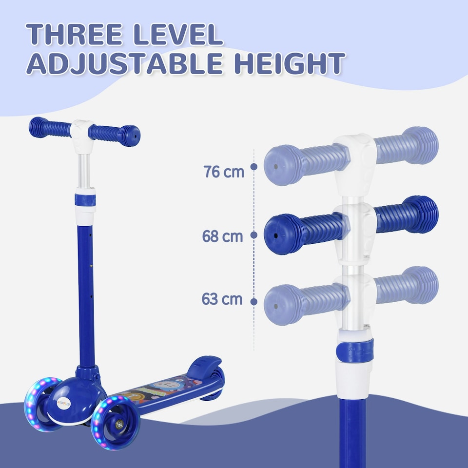 image 1 of AIYAPLAY Kids 3 Wheel Scooter for 2-6 Years Old w/ Adjustable Height, LED Light, TPE Handlebar 
