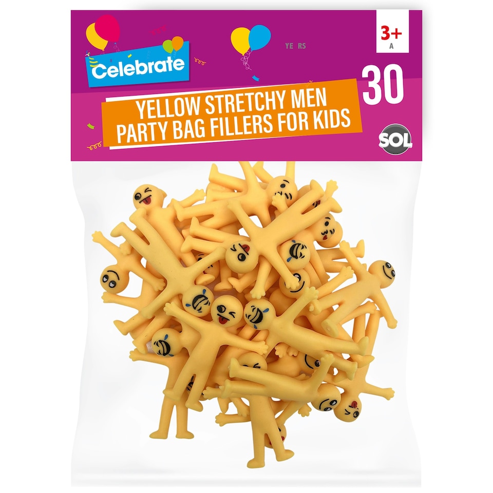 image 1 of SOL 30pk Yellow Stretchy Men Party Bag Fillers For Kids, Fun Flexible Stretchy