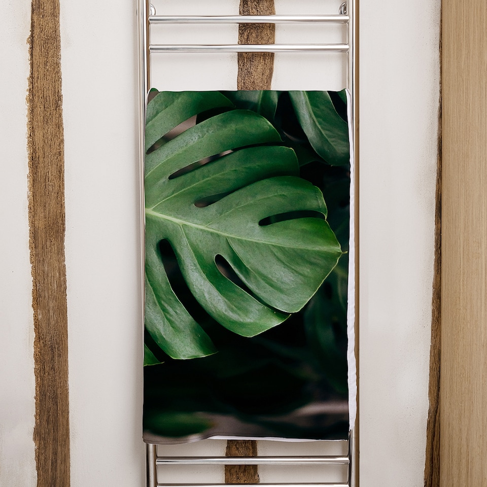 image 1 of Monstera Leaves in home interior Designer Bath Towel | Multi
