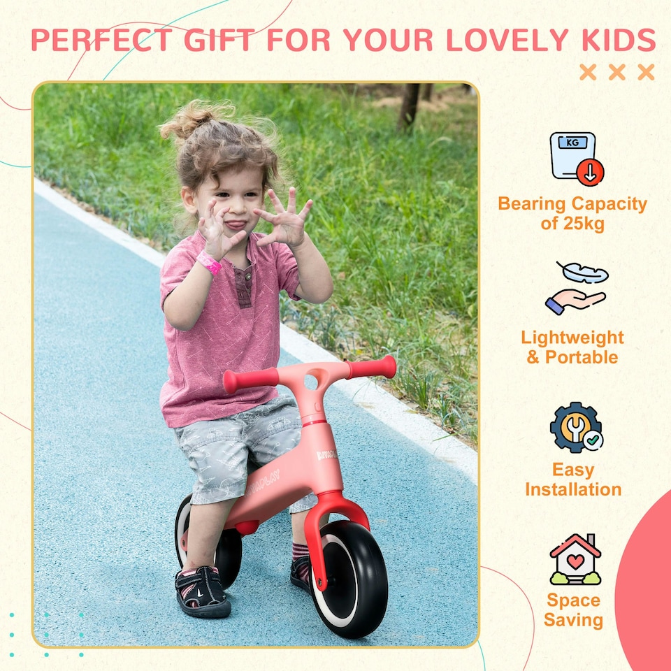image 1 of AIYAPLAY Baby Balance Bike, Children Bike w/ Adjustable Seat, Wide Wheels - Pink
